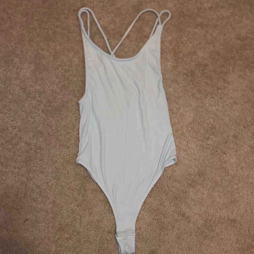 light blue body suit